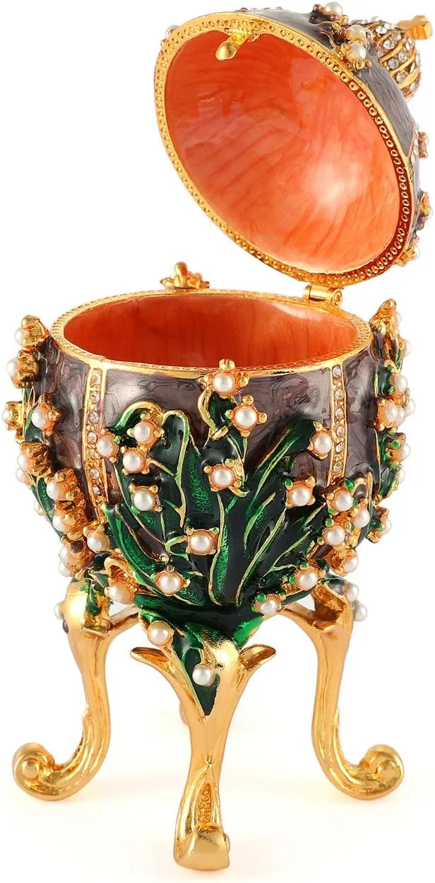 Jewelry Trinket Boxes Faberge Egg Victorian Style Ornaments Antique Craftsmanship Collection Luxurious Gift for Home Decor (Coffee)