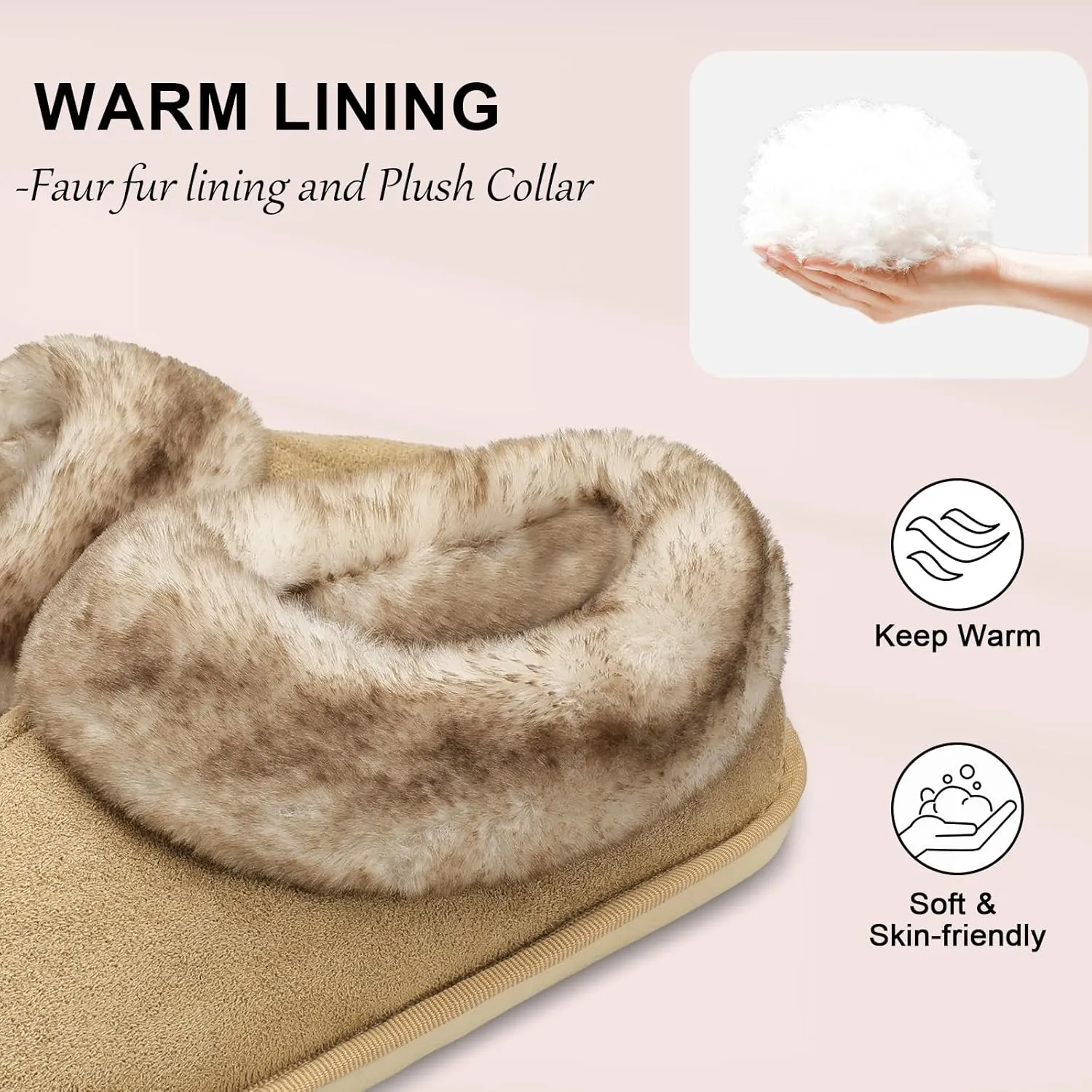 JOINFREE Women's Slippers Fuzzy House Shoes with Memory Foam Slip-on Comfy Bedroom Slippers Indoor Outdoor Shoes with Warm Faux Fur Collar