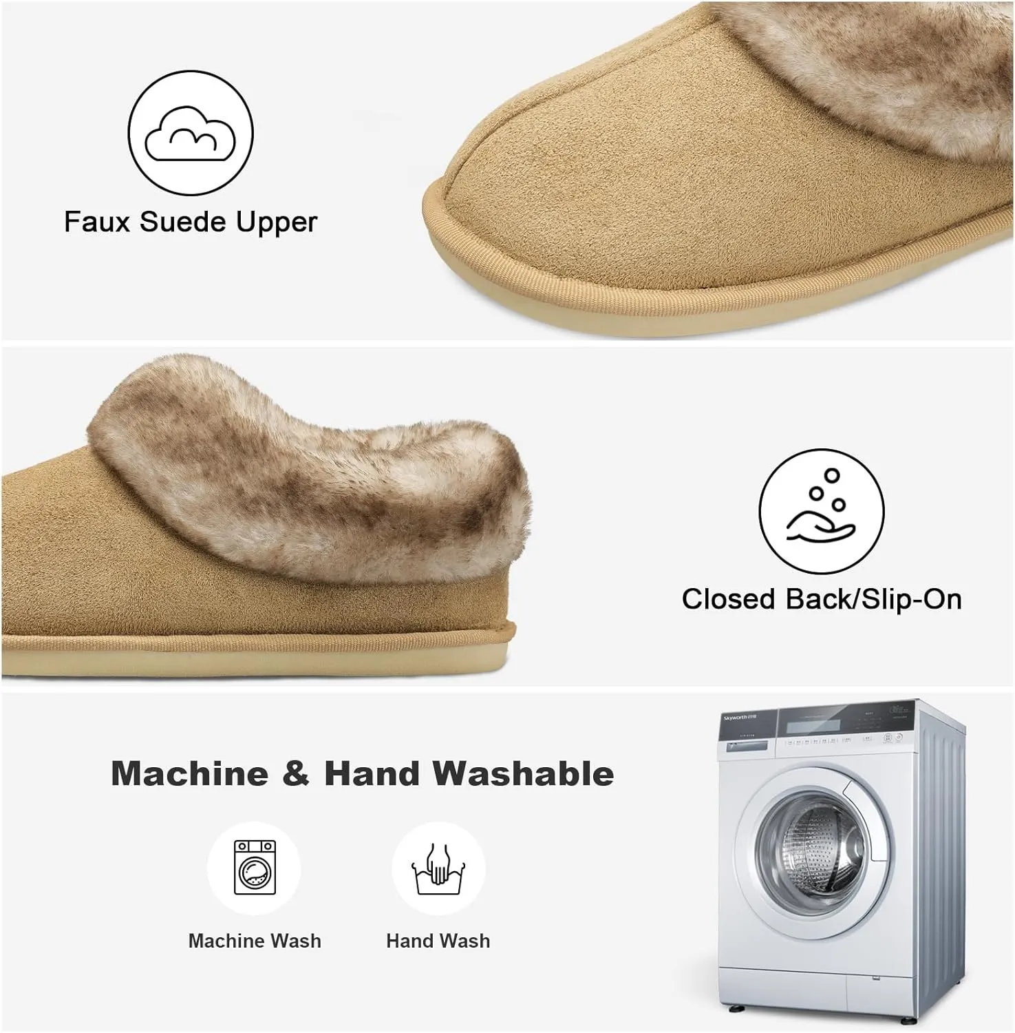 JOINFREE Women's Slippers Fuzzy House Shoes with Memory Foam Slip-on Comfy Bedroom Slippers Indoor Outdoor Shoes with Warm Faux Fur Collar