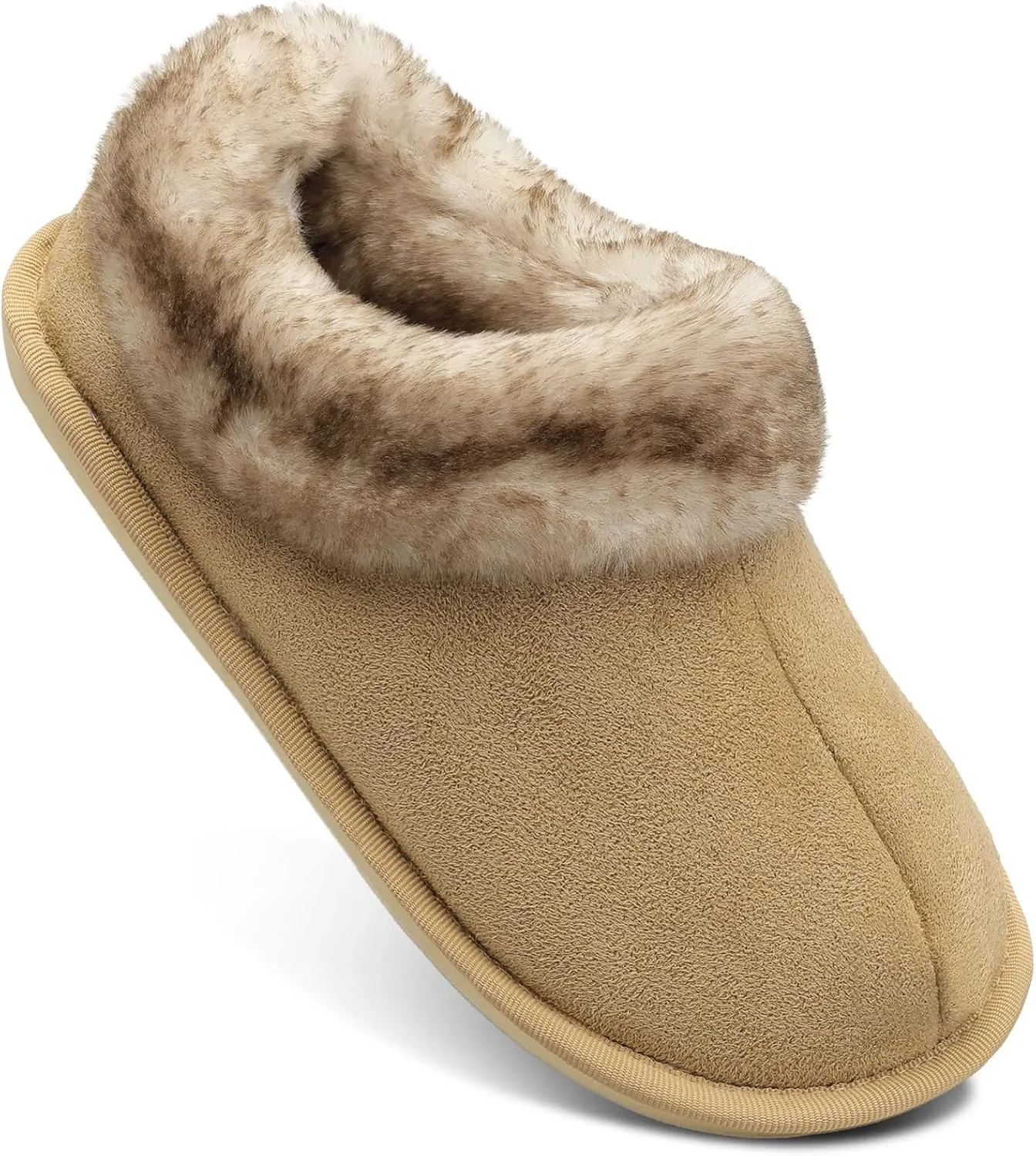 JOINFREE Women's Slippers Fuzzy House Shoes with Memory Foam Slip-on Comfy Bedroom Slippers Indoor Outdoor Shoes with Warm Faux Fur Collar