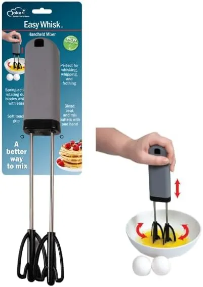 Jokari Easy Whisk One-Handed Mixer for Simple Whisking for Cooks of Any Age. Press and Beat Technology with Dual Beaters to Mix, Stir and Blend Ingredients Quickly. Great for Kids, Adults and Seniors