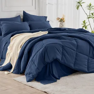 JOLLYVOGUE Queen Comforter Set, Ultra-Soft Queen Size Comforter Sets, 7-Piece Bed in a Bag, Goose Down Alternative, Oeko-TEX Certified, Sheets & Pillowcases, Navy