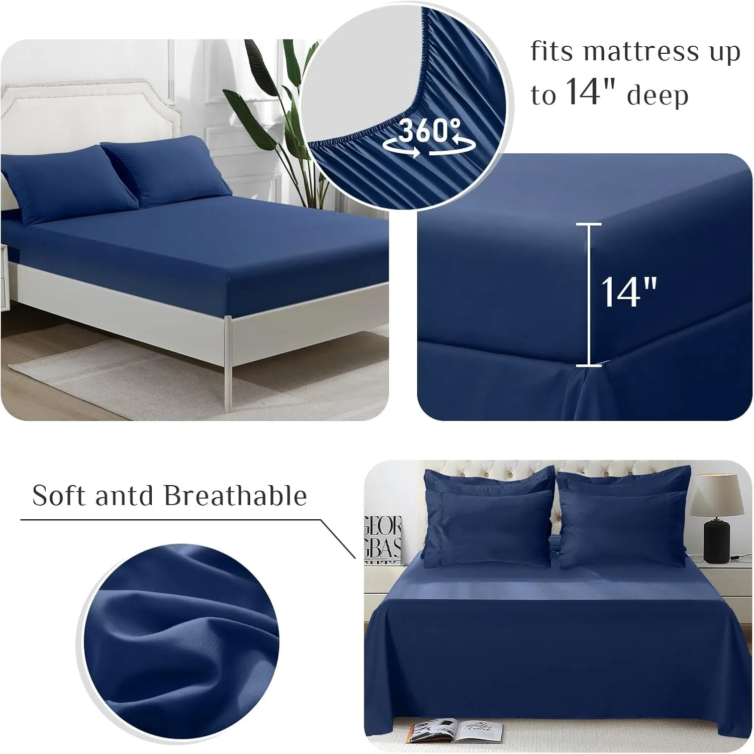 JOLLYVOGUE Queen Comforter Set, Ultra-Soft Queen Size Comforter Sets, 7-Piece Bed in a Bag, Goose Down Alternative, Oeko-TEX Certified, Sheets & Pillowcases, Navy