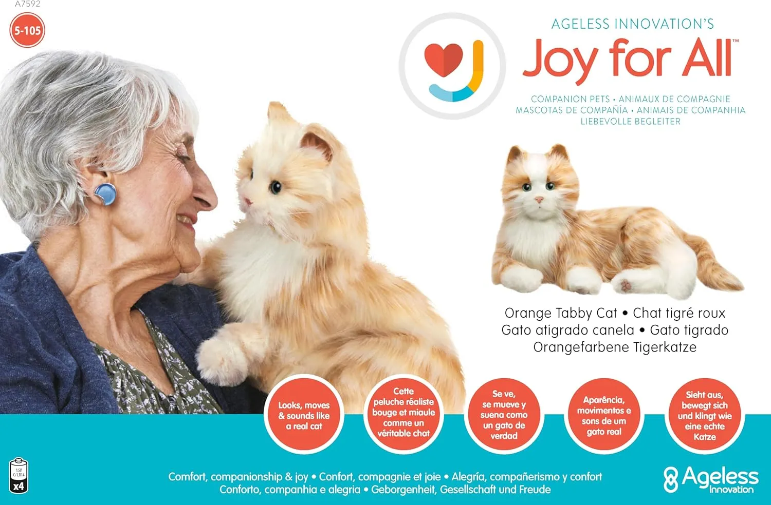 JOY FOR ALL Companion Pet for Seniors - Lifelike Animatronic Cat - Realistic Soft-Touch Fur & Purring - Therapy Stuffed Animal - Toy for Alzheimer's & Dementia - Orange Tabby