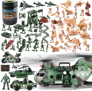 JOYIN 164-Piece Military Soldier Playset & 10-in-1 Military Helicopter Toy Set – Army Men, Vehicles, Tanks, Aircraft, and Action Figures – Perfect Christmas & Birthday Gift for Kids