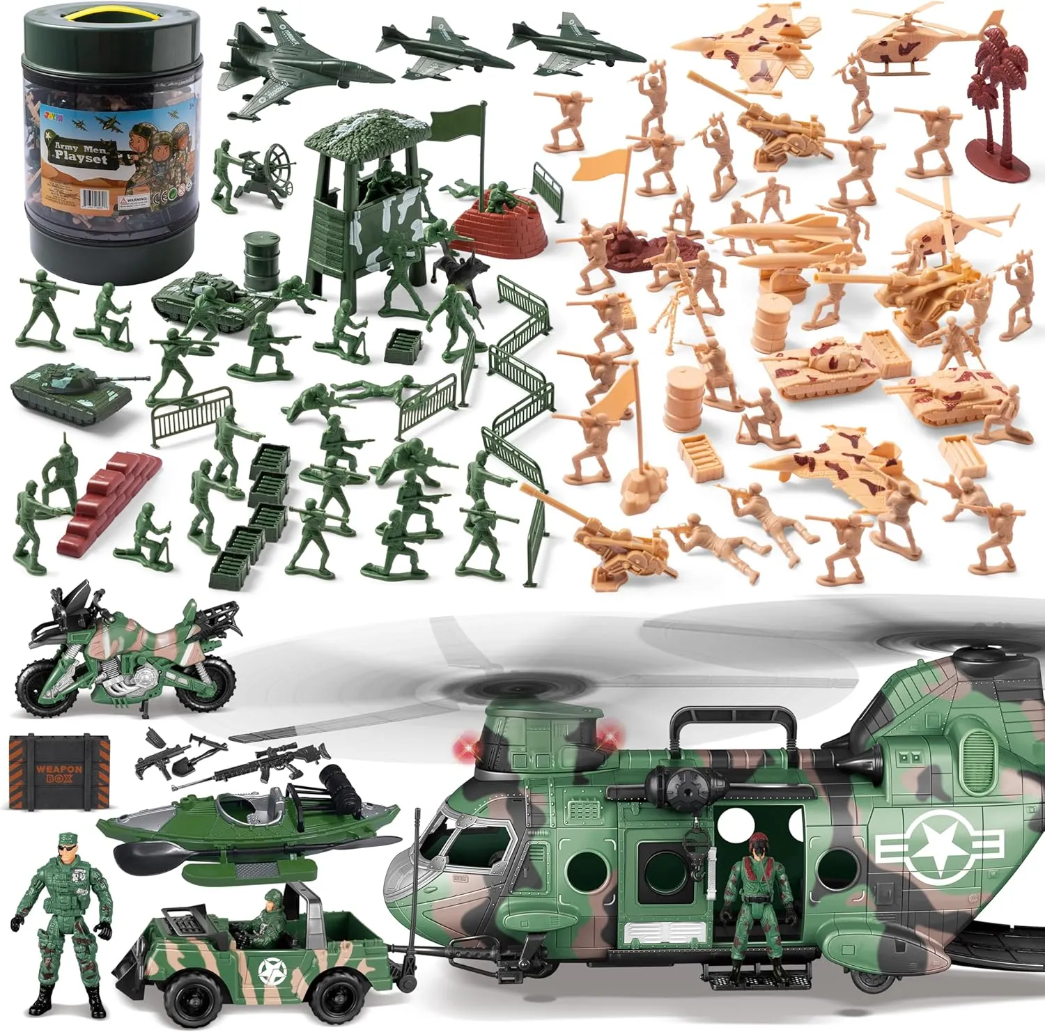 JOYIN 164-Piece Military Soldier Playset & 10-in-1 Military Helicopter Toy Set – Army Men, Vehicles, Tanks, Aircraft, and Action Figures – Perfect Christmas & Birthday Gift for Kids