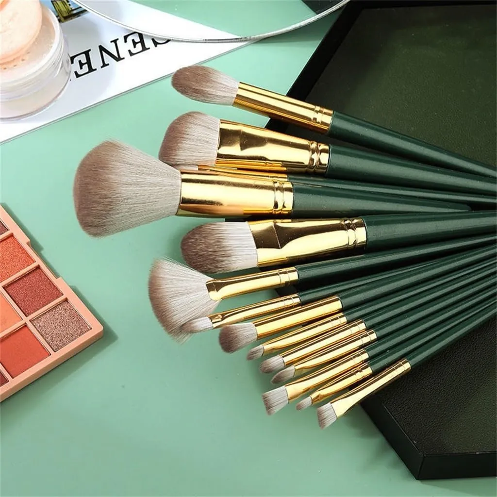 JSEIAJB Green Cloud 14pcs Makeup Brush Set Soft Hair Blush Brush Eyeshadow Brush Loose Powder Brush