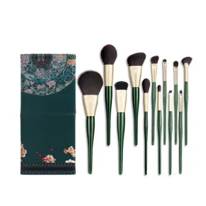 JSEIAJB Green Wooden Handle Makeup Brush Set 12pcs Makeup Brushes Complete Set of Makeup Brushes
