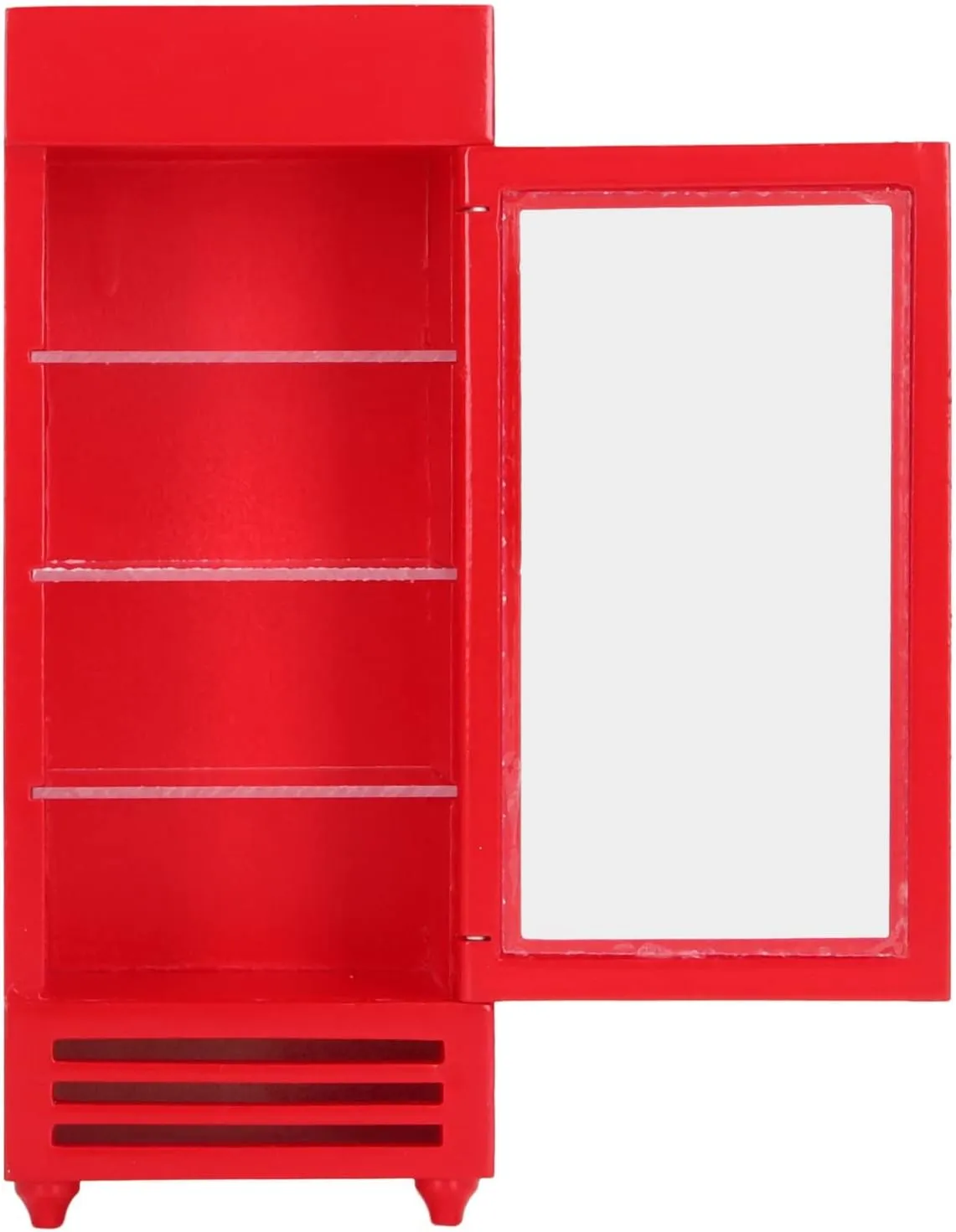 JTLB Dollhouse Vertical Refrigerator, Premium Birch Material, High Simulation, Bright Color, 1:12 Wood Doll House Upright Freezer for DIY, Promote Imagination and Creativity (Red)