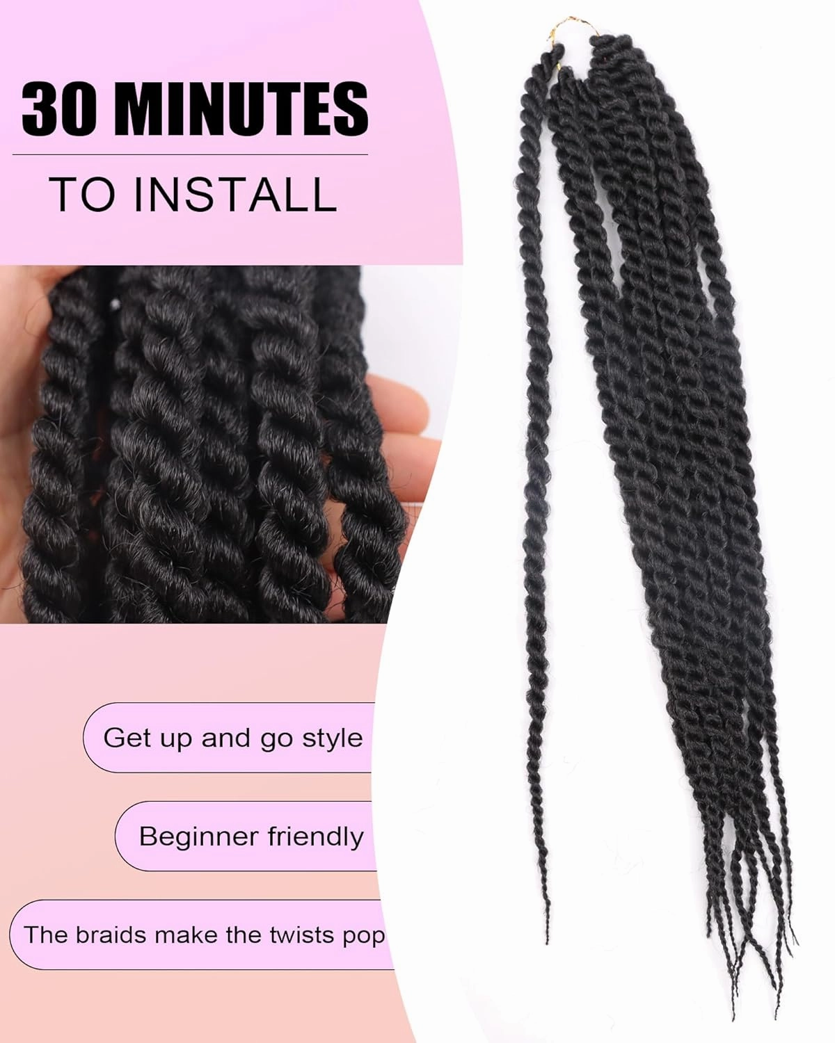 Jumbo Senegalese Twist Crochet Hair 24 Inch Havana Twist Crochet Hair for Women 7 Packs Jumbo Cuban Twists Crotchet Braids Crotchet Kinky Twists Braid (24 Inch,1B-Black)