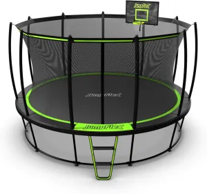 JumpFlex Hero Round Outdoor Backyard Trampoline with Net Safety Enclosure and Ladder, 14ft - Heavy-Duty Jumping Trampoline Play Equipment for Family