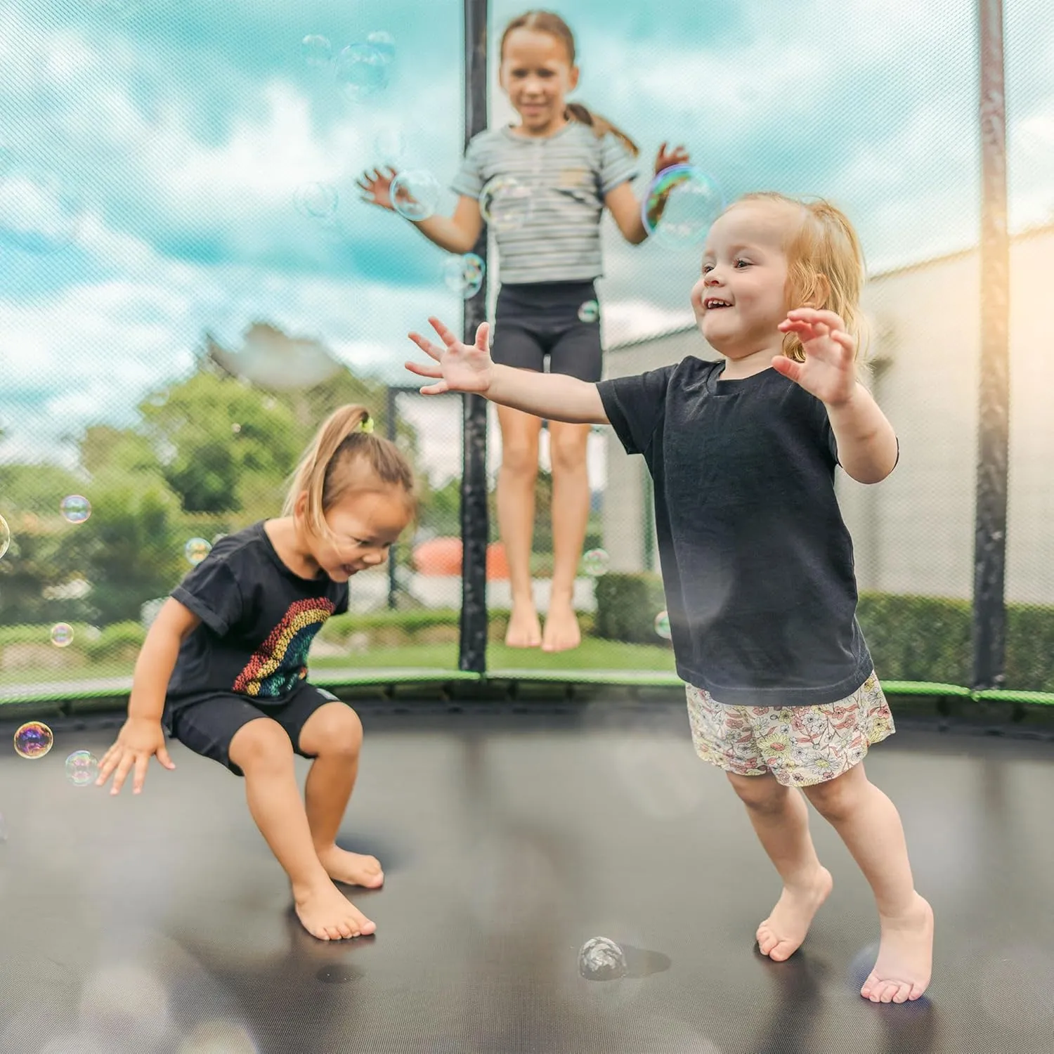 JumpFlex Hero Round Outdoor Backyard Trampoline with Net Safety Enclosure and Ladder, 14ft - Heavy-Duty Jumping Trampoline Play Equipment for Family