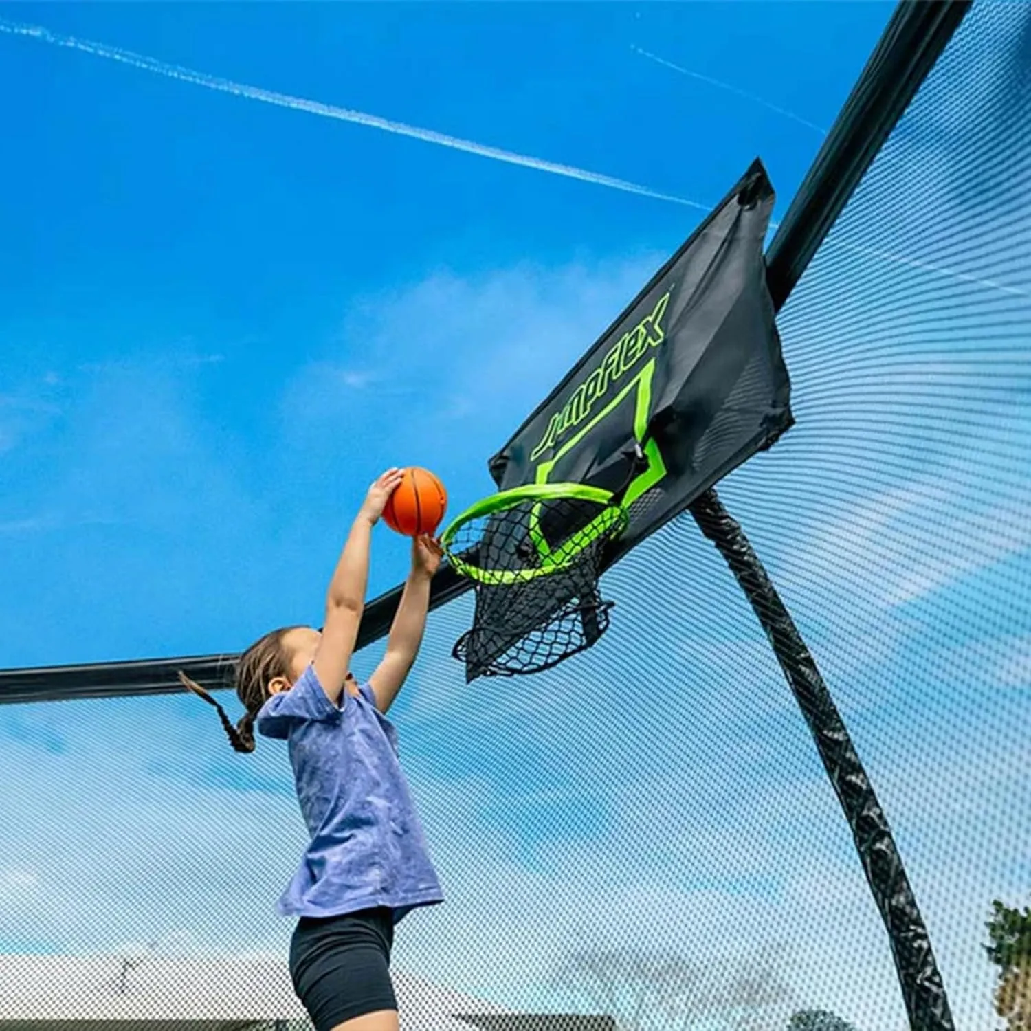 JumpFlex Hero Round Outdoor Backyard Trampoline with Net Safety Enclosure and Ladder, 14ft - Heavy-Duty Jumping Trampoline Play Equipment for Family