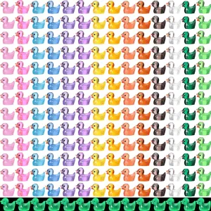 Junkin 700 Pcs Mini Resin Duck Glowing in The Dark Little Tiny Ducks Miniature Figures Dollhouse Ornament Potted Plants Cake Decoration DIY Craft Charms for Party Toys Favors 14 Colors