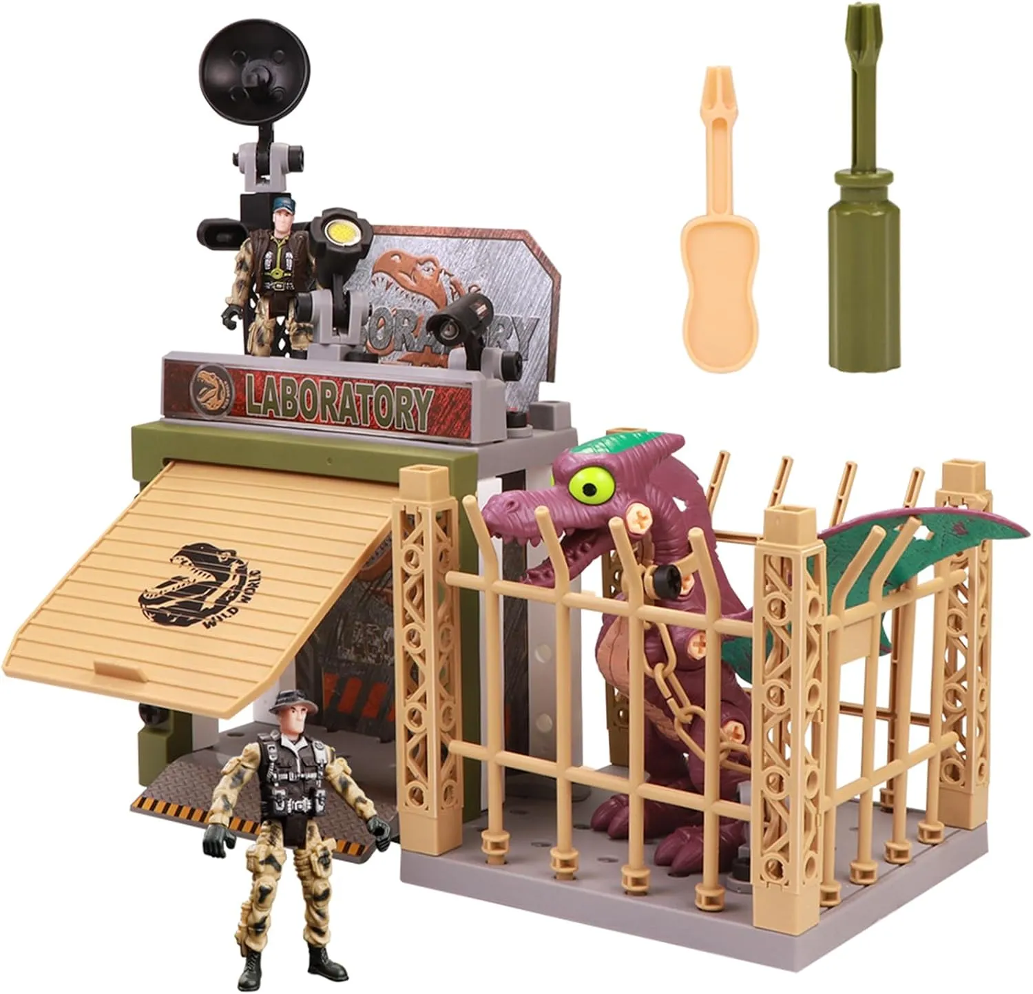 Jurassic Dinosaur Laboratory Building Kit Toy with Detachable Dinosaurs Figures,Disassembly Tools,Realistic Dinosaur Toys for Boys and Girls Ages 3 