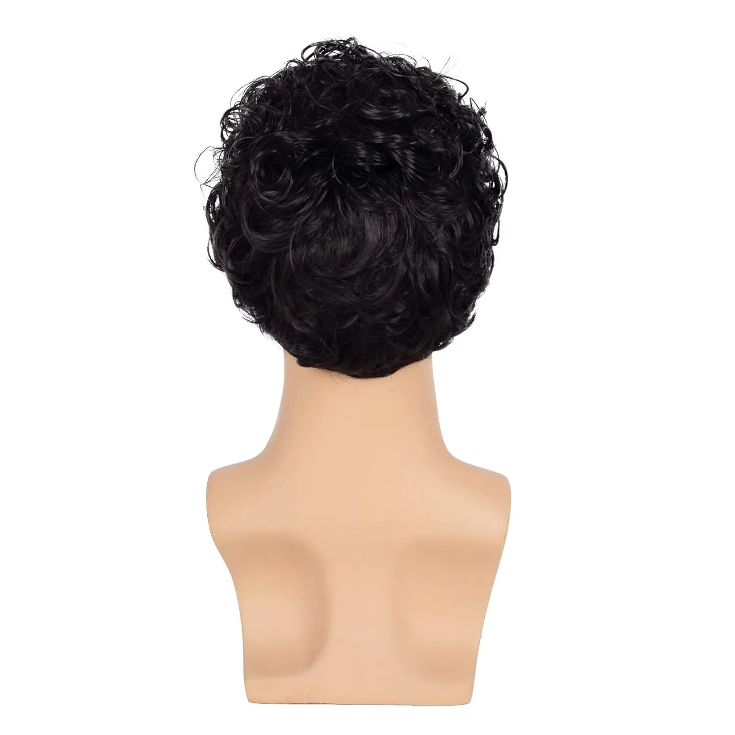 Kaneles Short Curly Mens Black Wig Fluffy Synthetic Cosplay Halloween Hair Wig for Male Guy