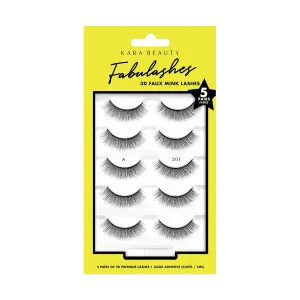 KARA BEAUTY Fabulashes 3D Faux Mink False Eyelashes KA5201-5 Identical Pairs Multi-Pack Cat Eye Lashes, Wispy Fluffy Strip Lashes, Fake Eyelashes for Natural Look, Reusable, Includes Lash Glue