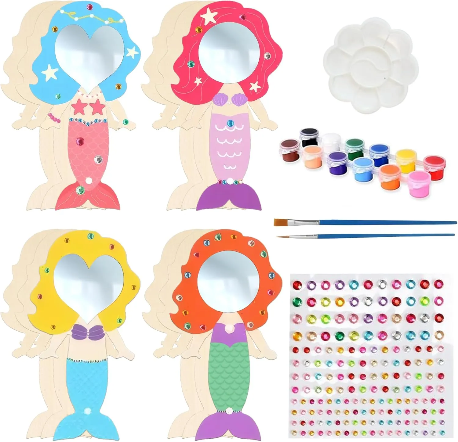 KatchOn, Mermaid Wooden Mirror Craft for Kids - 40 Piece Complete Set | DIY Paint Mermaid Crafts Kit for Girls, Mermaid Party Favors | Mermaid Birthday Crafts, Classroom Prizes | Kids Party Activities