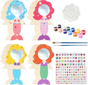 KatchOn, Mermaid Wooden Mirror Craft for Kids - 40 Piece Complete Set | DIY Paint Mermaid Crafts Kit for Girls, Mermaid Party Favors | Mermaid Birthday Crafts, Classroom Prizes | Kids Party Activities