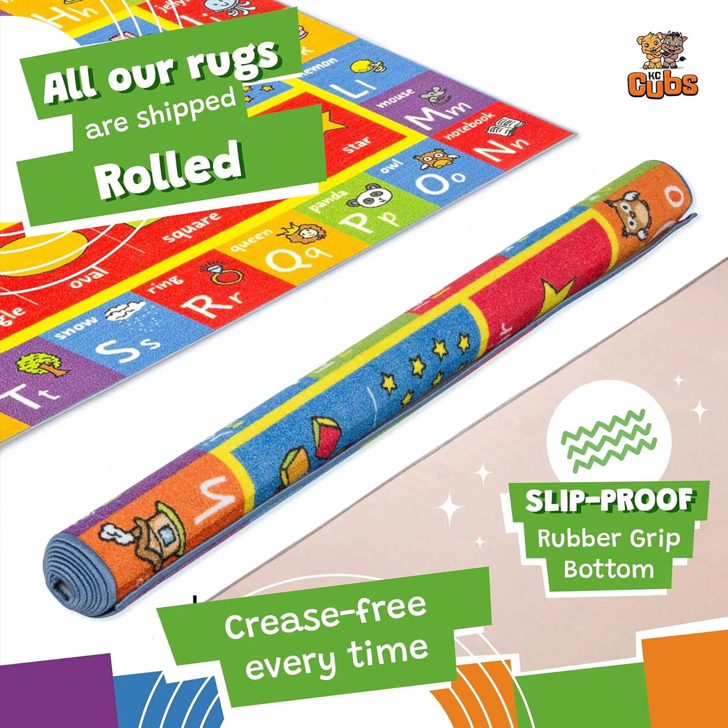 KC CUBS ABC Alphabet, Numbers and Shapes Educational Learning & Fun Game Play Area Non Slip Boy Girl Kids Rug Carpet for Children Bedroom, Toddler Classroom Baby Playroom Mat, Playtime Activity