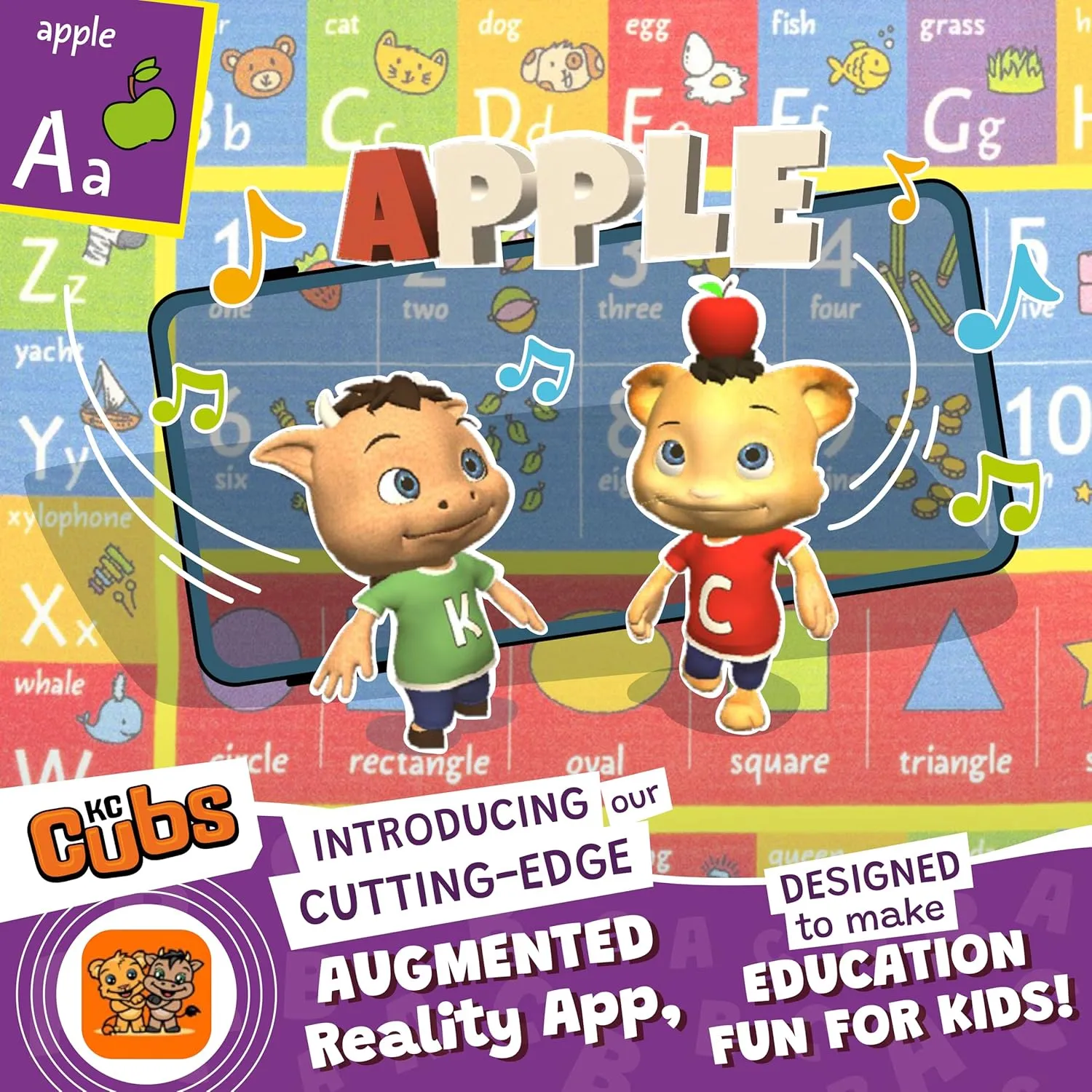KC CUBS ABC Alphabet, Numbers and Shapes Educational Learning & Fun Game Play Area Non Slip Boy Girl Kids Rug Carpet for Children Bedroom, Toddler Classroom Baby Playroom Mat, Playtime Activity