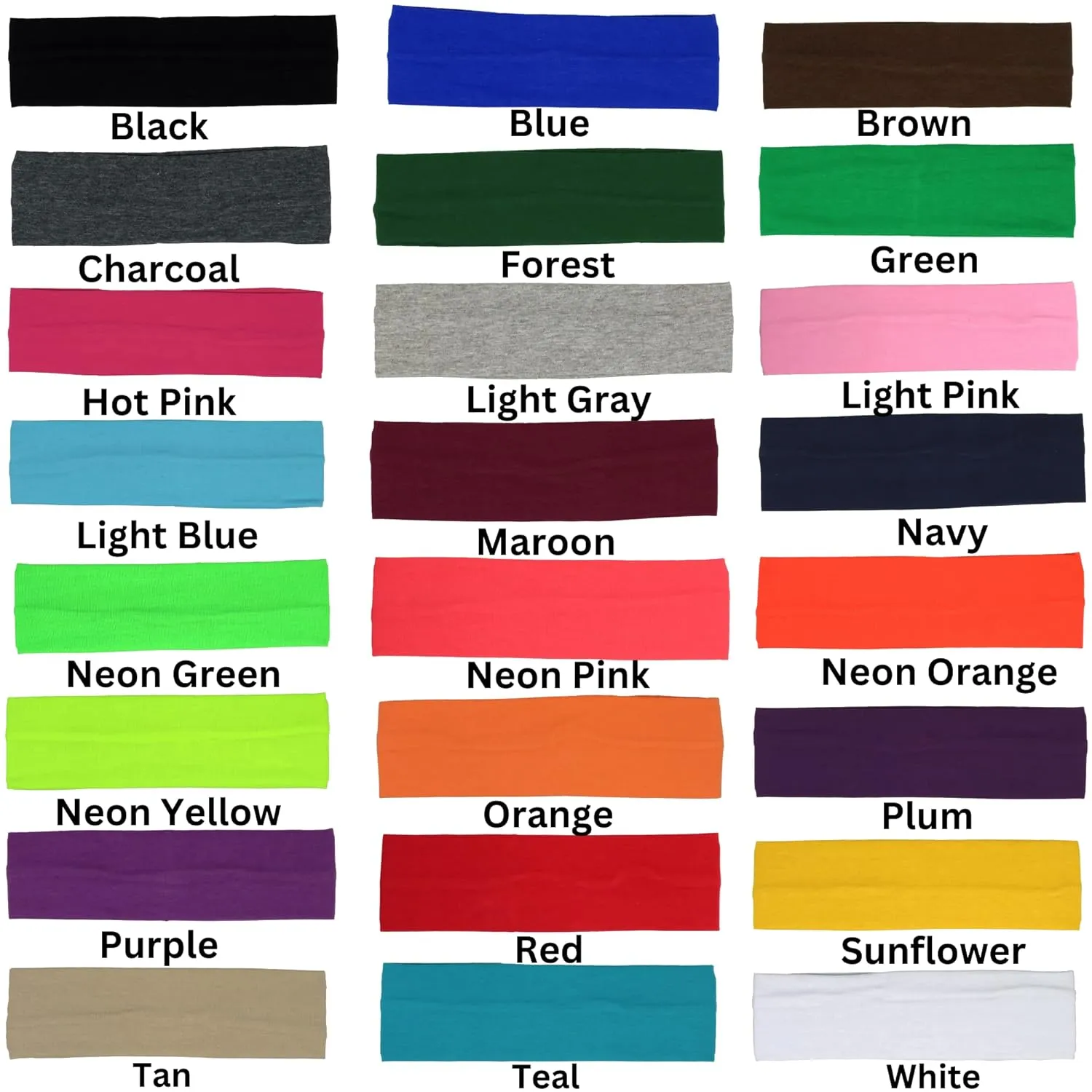Kenz Laurenz Soft and Stretchy Elastic Cotton Headbands, Pack of 12, Black