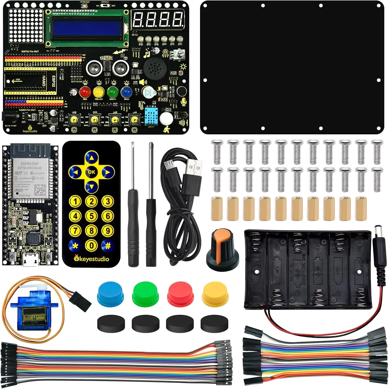 KEYESTUDIO Inventor Starter Kit for Arduino ESP32, Hardware Comes Pre-Connected, Easy to Get Started Coding and Electronics, 30 Projects, 15 Modules, STEM Educational Set for Adults Teens