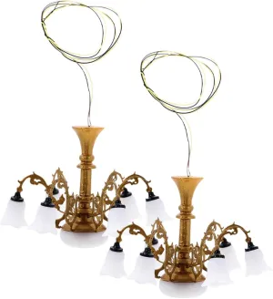 KICHOUSE 2Pcs Miniature Ceiling Lamp Tiny House Chandelier with Elegant Design for Micro Landscapes Sand Table Decor and Dollhouse Lighting Miniature Ornaments