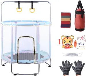 Kid Trampoline | Safe Recreational Trampoline Height Adjustable,Bouncing Bed with Enclosure, Swing, Basketball Hoop for Indoor Outdoor Backyard