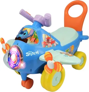 Kiddieland: Activity Plane: Stitch - Disney Light & Sound Foot-to-Floor Vehicle, Interactive Dashboard, Propellers, Push-Pull Handle, Toddlers 12mo 