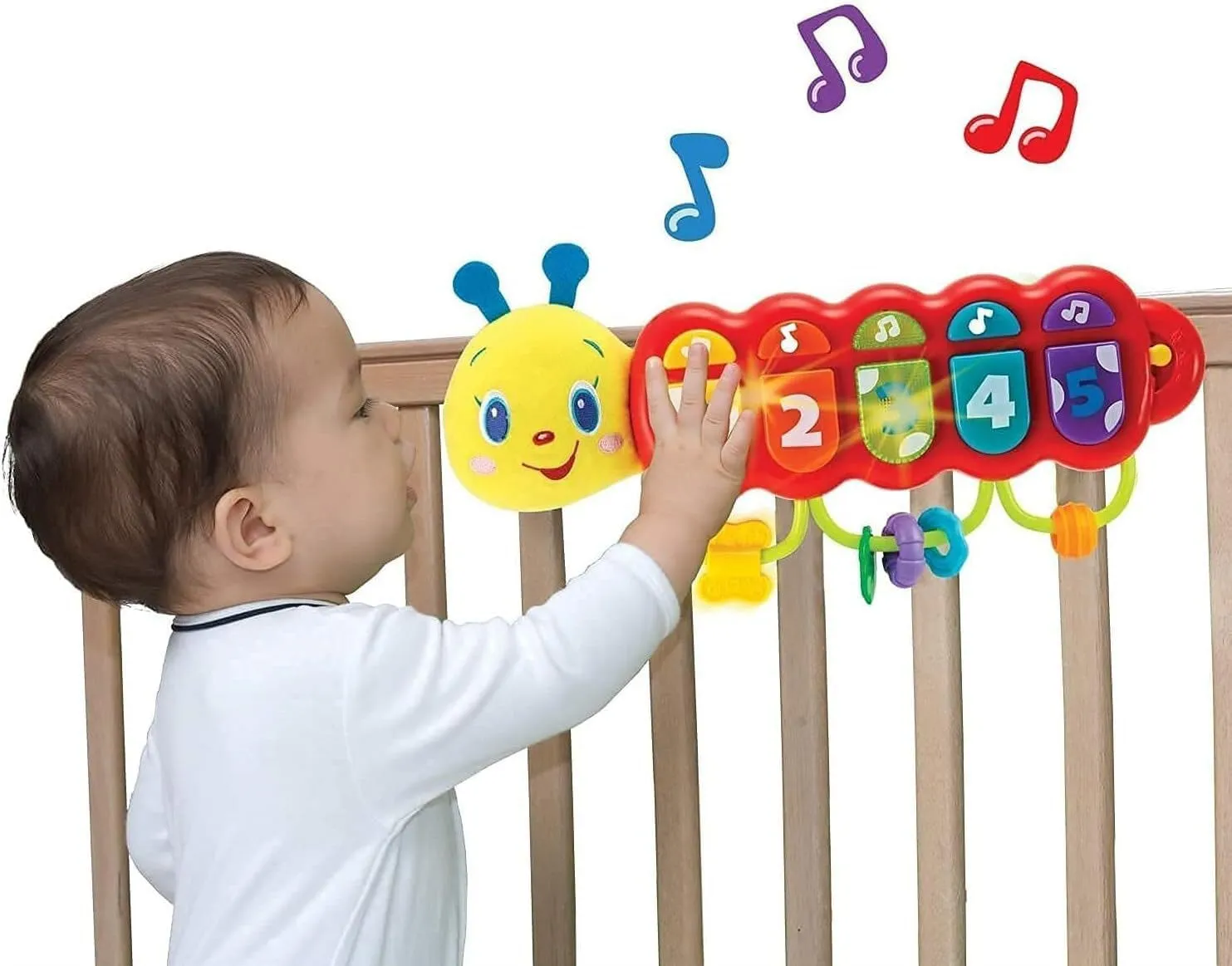 KiddoLab Lira Baby Musical Toy with Lights & Music – Interactive Caterpillar Spinner & Stacking Rings for Infants 3  Months – Soft Stuffed Animal Head for Sensory Play