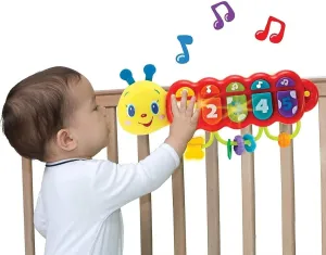 KiddoLab Lira Baby Musical Toy with Lights & Music – Interactive Caterpillar Spinner & Stacking Rings for Infants 3  Months – Soft Stuffed Animal Head for Sensory Play