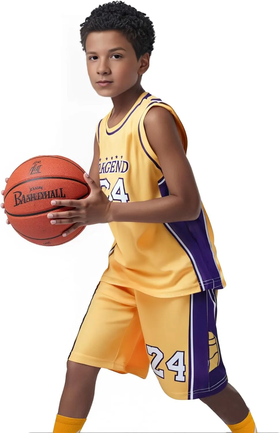 Kids Basketball Jerseys #24 Mesh Sleeveless Tank Top Shorts Socks for Boys Girls 3PC Athletic Training Uniforms