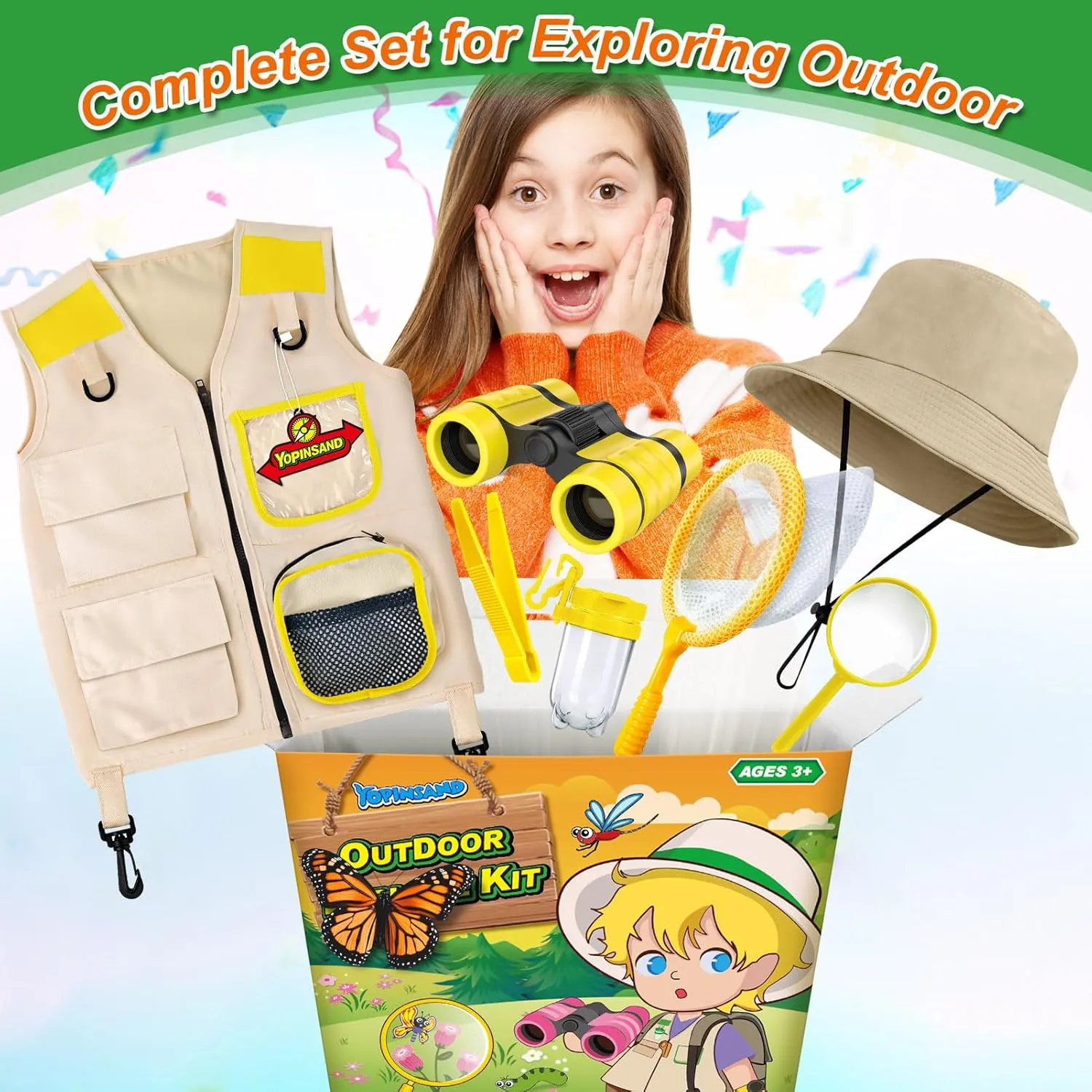 Kids Explorer Kit & Bug Catcher Kit, Kids Camping Gear for Kids, Outdoor Exploration Set with Vest & Hat, Ideal Outdoor Camping Adventure Toys for Boys Girls