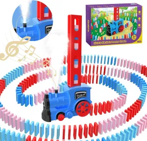 Kids Games Domino Train Toys,200PCS Automatic Domino Train Toy for Boys 4-6,Toddler Toys Train Domino Stacker with Steam,Light,Storage Bag,Dominoes for Kids Creative Birthday Gifts Girls