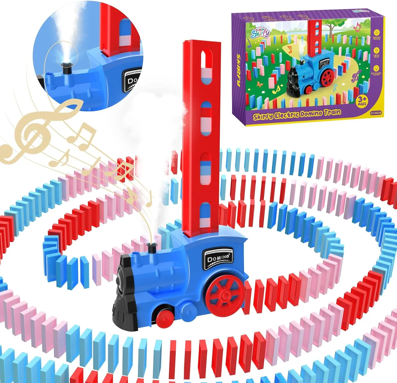 Kids Games Domino Train Toys,200PCS Automatic Domino Train Toy for Boys 4-6,Toddler Toys Train Domino Stacker with Steam,Light,Storage Bag,Dominoes for Kids Creative Birthday Gifts Girls