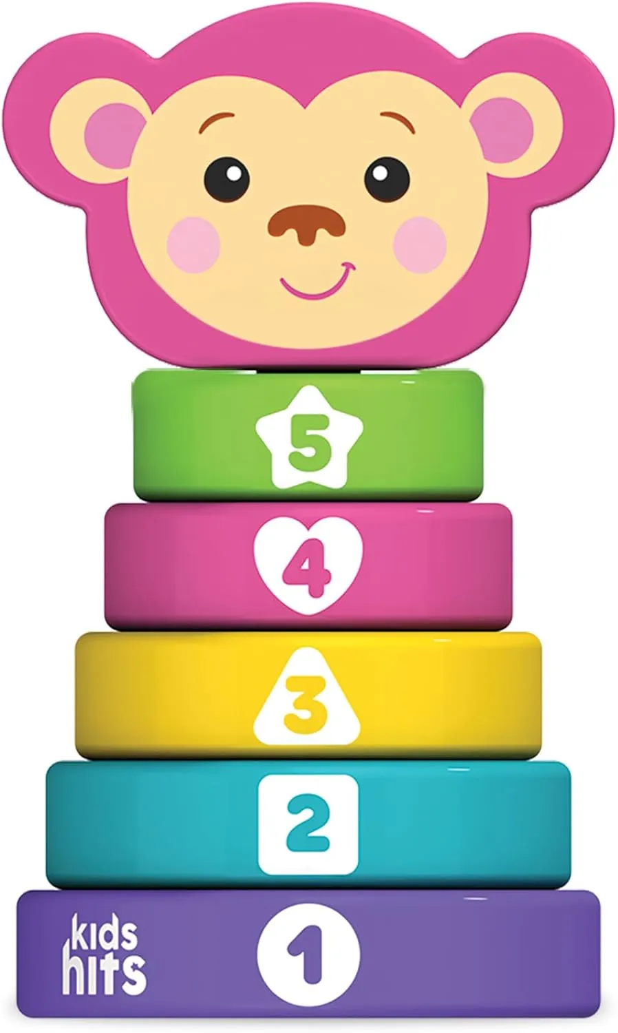 Kids Hits Stack and Play Monkey – Wooden Stacking Ring Toy with Numbers, Shapes & Colors – Montessori Learning Toy for Toddlers Ages 1 