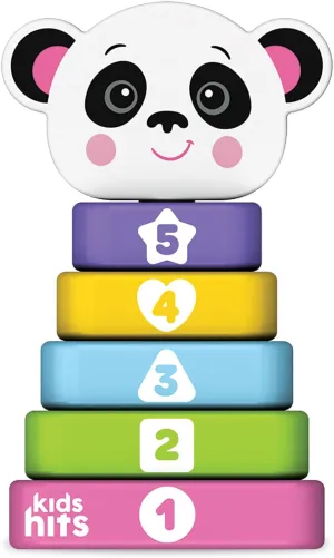 Kids Hits Stack and Play Panda – Wooden Stacking Square Toy with Numbers, Shapes & Colors – Montessori Educational Toy for Toddlers Ages 1 