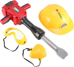 Kids Jackhammer Toy Drill with Goggle and Protection Mask – Pretend Play Power Tools with Realistic Sound & Action, Construction Toys and Equipment for Boys & Girls