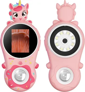Kids Microscope, Educational Science Kit Toy Portable Handheld Magnifier Macro Fixed Focus Digital Children's Microscope 500X Magnification, 4X Zoom, Interactive Learning, Ages 3  (Pink)