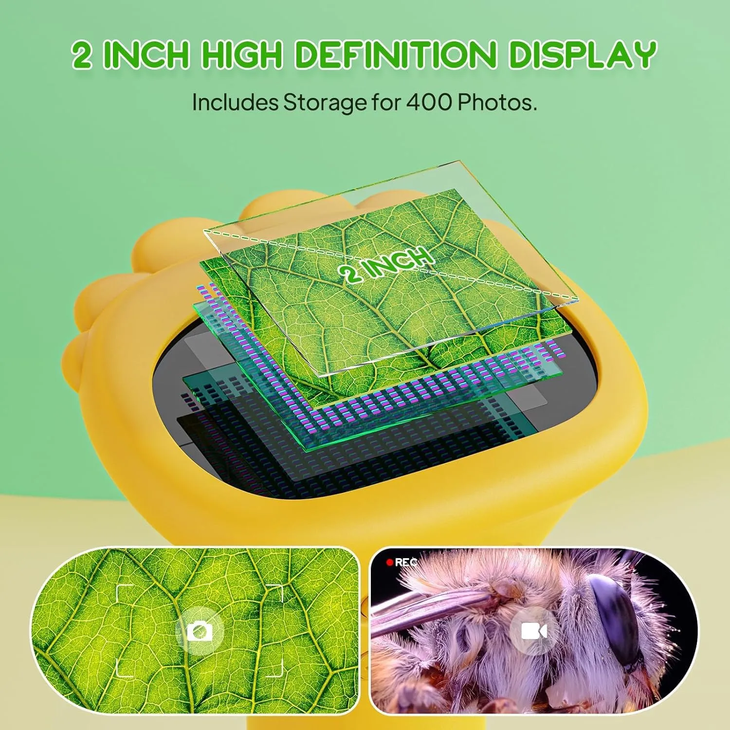 Kids Microscope, Portable Pocket Microscope for Kids 2'' Inch Screen - 200X Zoom Mini Handheld Microscopes 3 Levels Light Adjustment, Christmas Birthday Gifts for Age 3-8 | 8-12 Girls & Boys