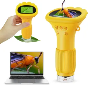 Kids Microscope, Portable Pocket Microscope for Kids 2'' Inch Screen - 200X Zoom Mini Handheld Microscopes 3 Levels Light Adjustment, Christmas Birthday Gifts for Age 3-8 | 8-12 Girls & Boys
