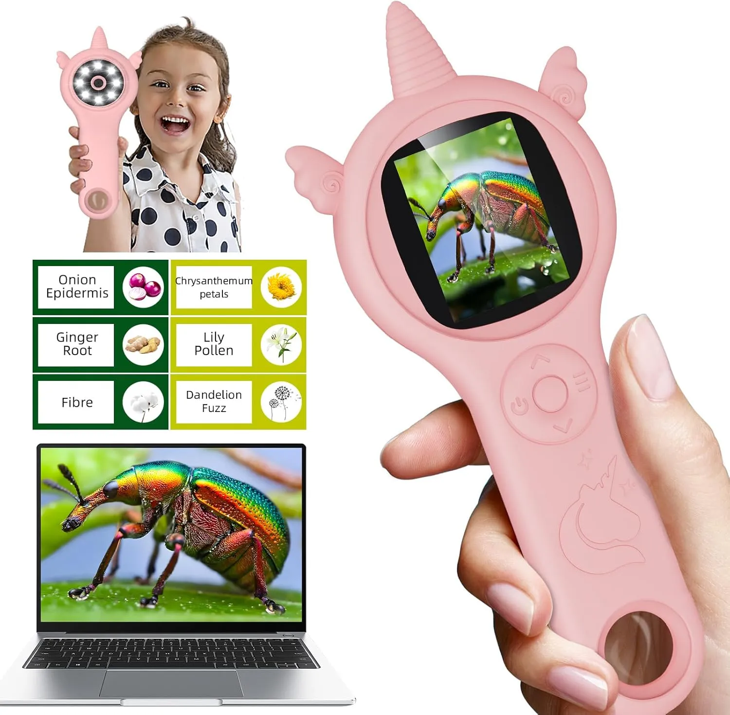 Kids Microscope,Pozifu Microscope for Kids,Educational Science Stem Toys for Todders,Christmas Birthday Gifts for Age 3 4 5 6 7 8 9 10 Years Old Girls & Boys,Pink