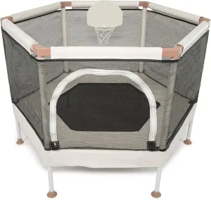 Kids Trampoline, Aesthetic Indoor and Outdoor Toddler Trampoline with Safety Net, Basketball Hoop, 220lb Capacity, Ultra Safe No-Gap Design, Gifts for Boys & Girls