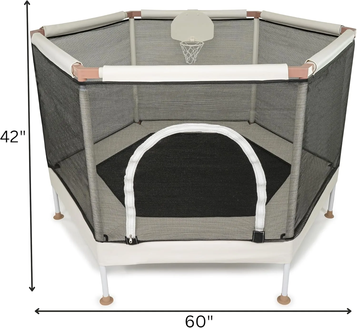 Kids Trampoline, Aesthetic Indoor and Outdoor Toddler Trampoline with Safety Net, Basketball Hoop, 220lb Capacity, Ultra Safe No-Gap Design, Gifts for Boys & Girls