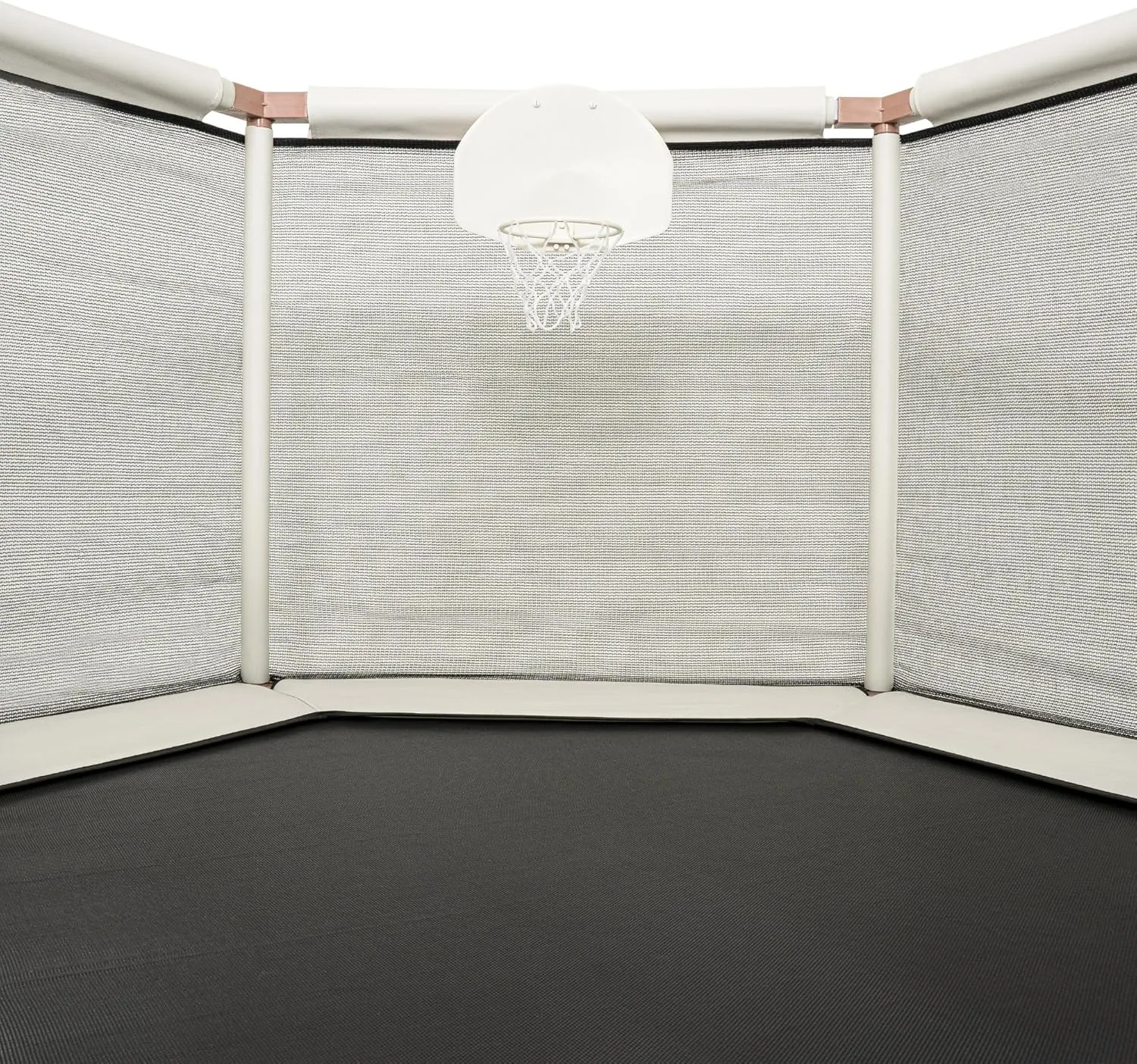 Kids Trampoline, Aesthetic Indoor and Outdoor Toddler Trampoline with Safety Net, Basketball Hoop, 220lb Capacity, Ultra Safe No-Gap Design, Gifts for Boys & Girls