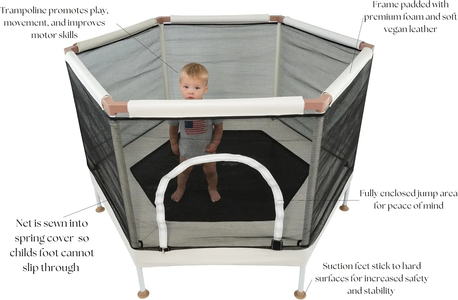 Kids Trampoline, Aesthetic Indoor and Outdoor Toddler Trampoline with Safety Net, Basketball Hoop, 220lb Capacity, Ultra Safe No-Gap Design, Gifts for Boys & Girls