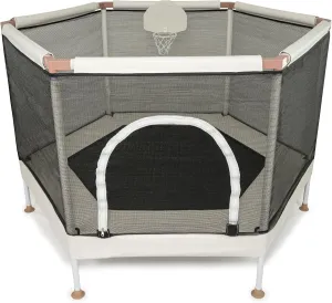 Kids Trampoline, Aesthetic Indoor and Outdoor Toddler Trampoline with Safety Net, Basketball Hoop, 220lb Capacity, Ultra Safe No-Gap Design, Gifts for Boys & Girls