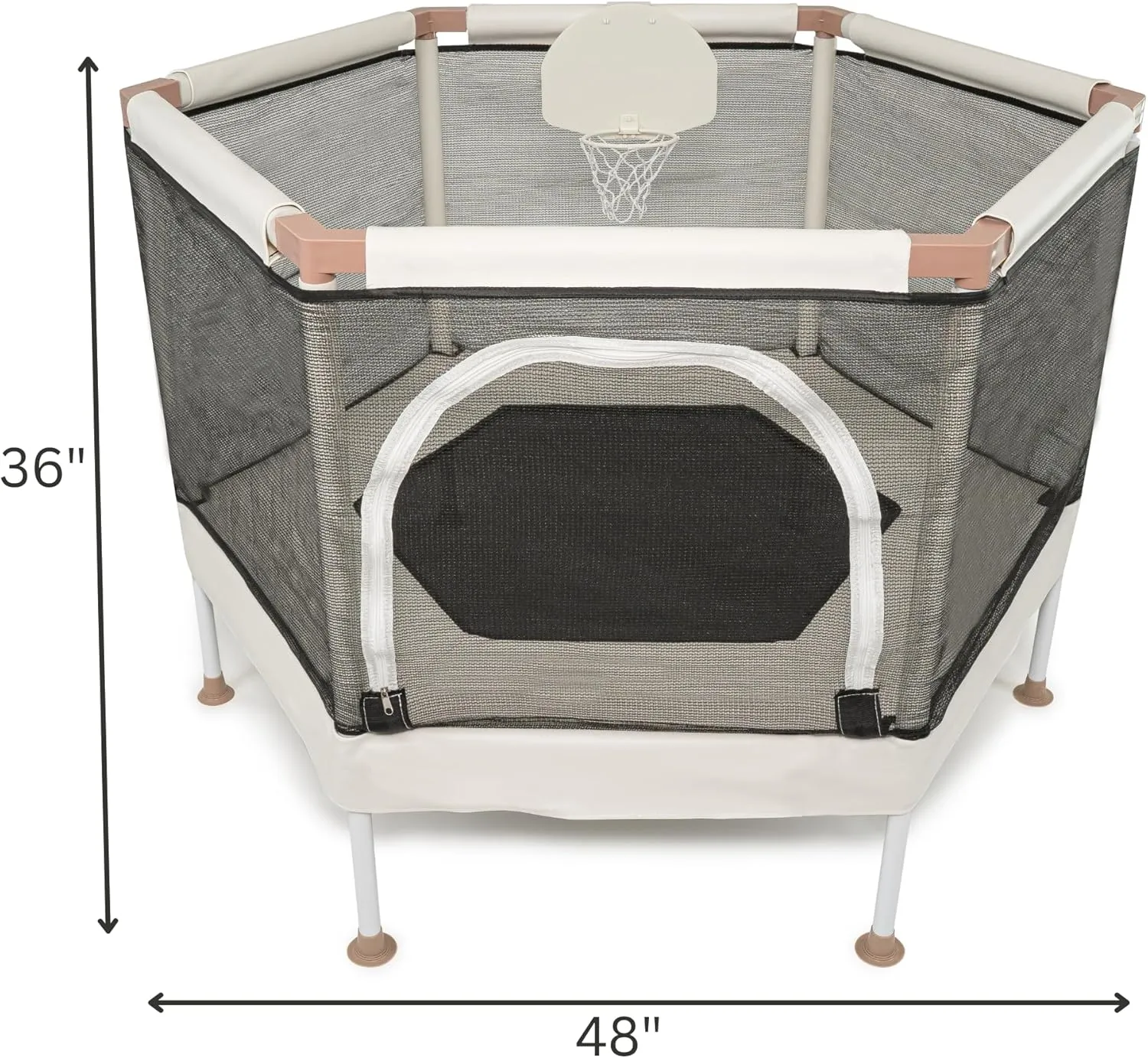 Kids Trampoline, Aesthetic Indoor and Outdoor Toddler Trampoline with Safety Net, Basketball Hoop, 220lb Capacity, Ultra Safe No-Gap Design, Gifts for Boys & Girls