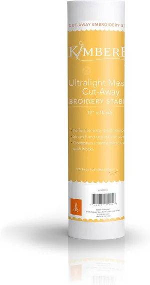 Kimberbell Cut Away Stabilizer Ultralight Weight Mesh - 12”x10 Yd Roll - Cut into Variable Sizes, for Machine Embroidery, Hand Sewing, Quilting, Piecing Projects, Appliqués, Crafting & More! KDST110